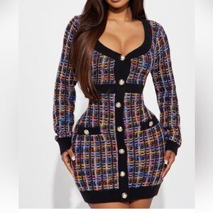 Multicolor Tweed Cardigan with Gold Buttons